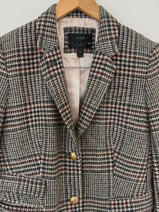 J. Crew Schoolboy Blazer in Houndstooth Tweed 100% Wool Size 8 - Picture 3 of 12
